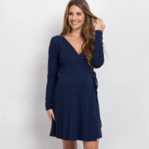 🔥Maternity Navy Solid Wrap Tie Dress🔥